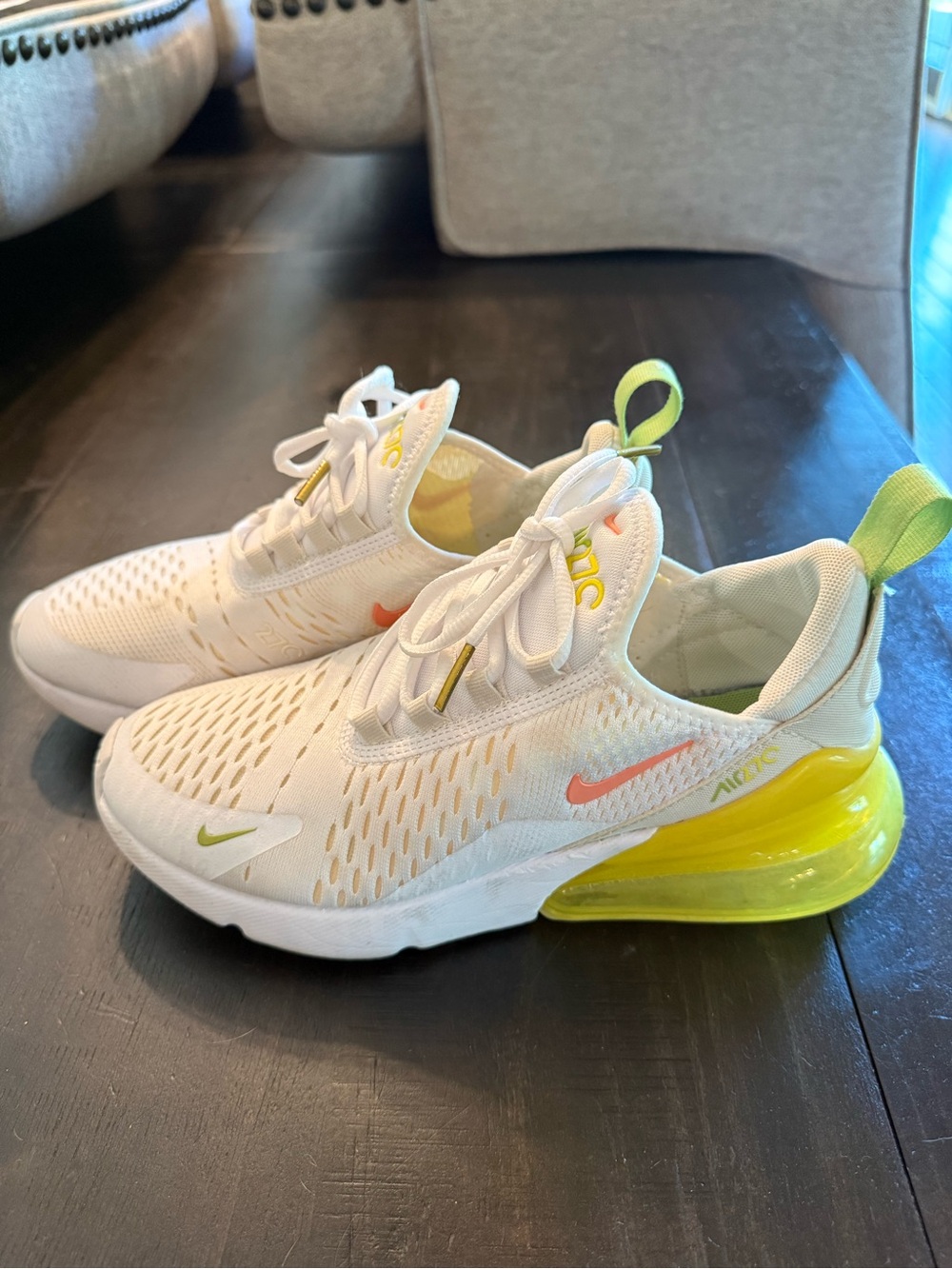 Nike Kids Air Max 270 React White with Yellow & Pink Accents